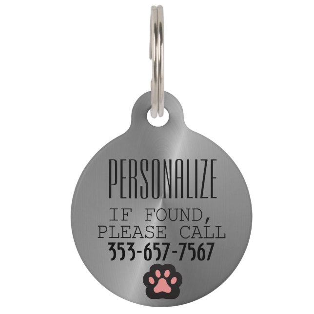 Metallic Animal Paw  | Personalise Pet ID Tag (Front)
