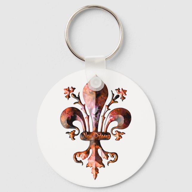 Metallic Antique New Orleans Fleur de lis Key Ring (Front)
