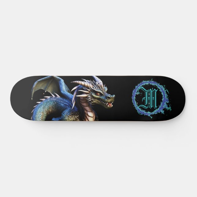 *~* Metallic AP88 Elemental Fierce Teal Dragon  Skateboard (Horz)