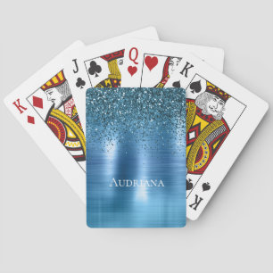 Metallic Aqua Blue Glitter Playing Cards