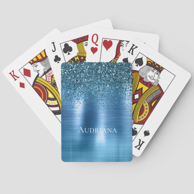Metallic Aqua Blue Glitter Playing Cards (Back)