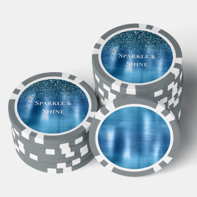 Metallic Aqua Blue Glitter Poker Chips (Stack)