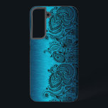 Metallic Aqua Blue With Black Paisley Lace Samsung Galaxy Case<br><div class="desc">Image of a aqua blue metallic design brushed aluminium look with black floral paisley lace.</div>