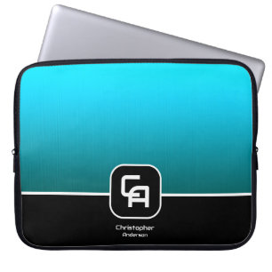 Metallic Aqua Monogram  Laptop Sleeve
