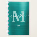 Metallic Aqua Teal Signature Monogram Planner<br><div class="desc">Create your own girly personalised name and monogrammed small size planner or appointment book for her.
The aqua teal faux metallic foil digital art graphic will print like a photo.
Pale teal and white contemporary monogram with elegant signature style calligraphy design can be customised.</div>