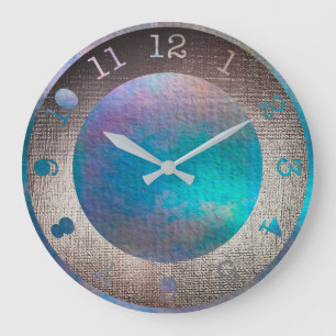Metallic Aquatic Teal Purple Tropical Paint Large Clock