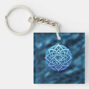 Metallic Arctic Blue Celtic Knot Dark Clouds Key Ring