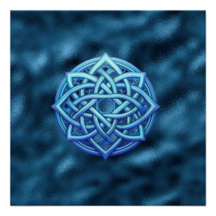 Metallic Arctic Blue Celtic Knot Dark Clouds Poster