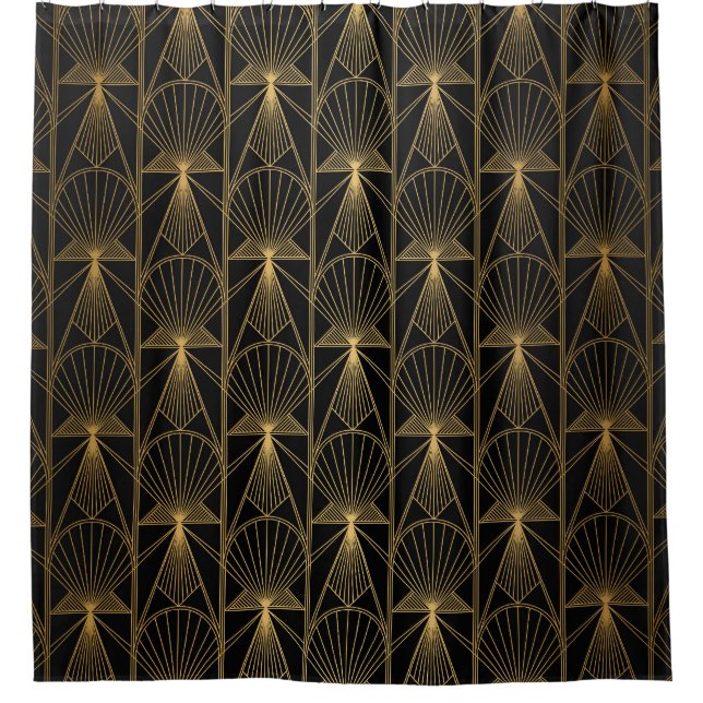 Metallic Art Deco: Black Gold Lace Shower Curtain (Front)