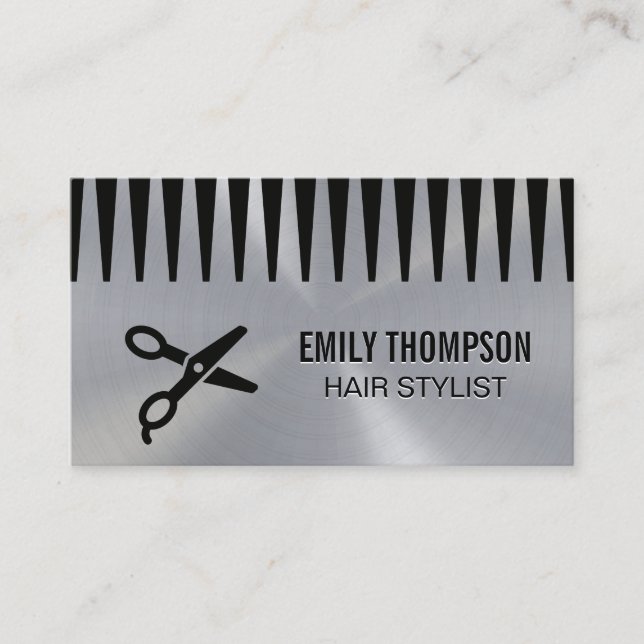 Metallic Background | Comb Shears Stylist Business Card (Front)
