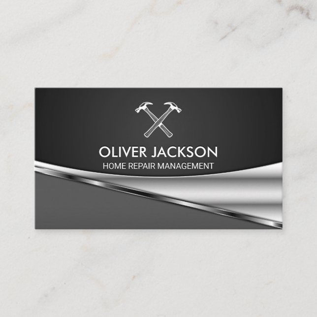 Metallic Background | Hammer Tools Business Card (Front)