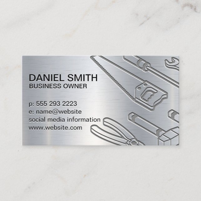 Metallic Background | Industrial Tools Business Card (Front)
