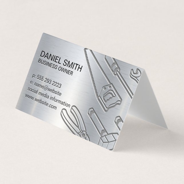 Metallic Background | Industrial Tools Business Card (Front)