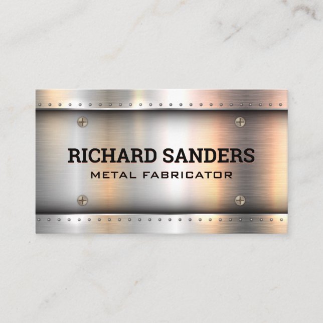Metallic Background Rivets and Screws | Industrial Business Card (Front)