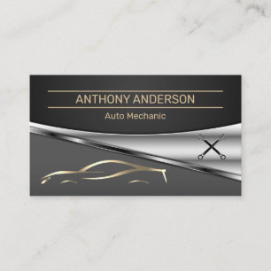 Metallic Background Sports Car Wrenches Business Card
