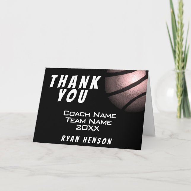 Metallic Baketball Black Thank you Coach Card (Front)