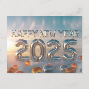 Metallic Balloon "Happy New Year 2025 Holiday Postcard