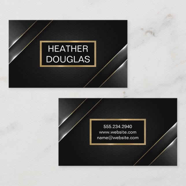 Metallic Banner | Black Background Business Card (Front/Back)