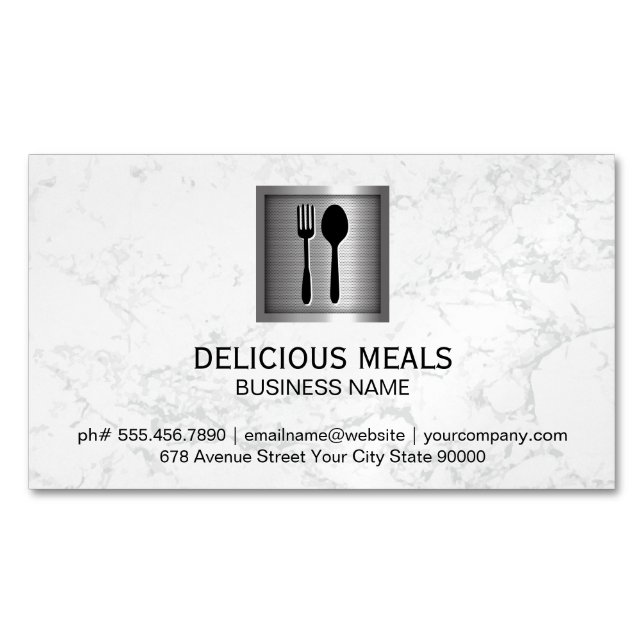 Metallic Banner | Elegant Marble Magnetic Business Card (Front)