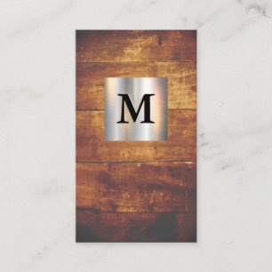 Metallic Banner Monogram   Hardwood Business Card