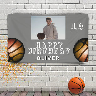 Metallic Basketball Ball Photo Birthday Banner