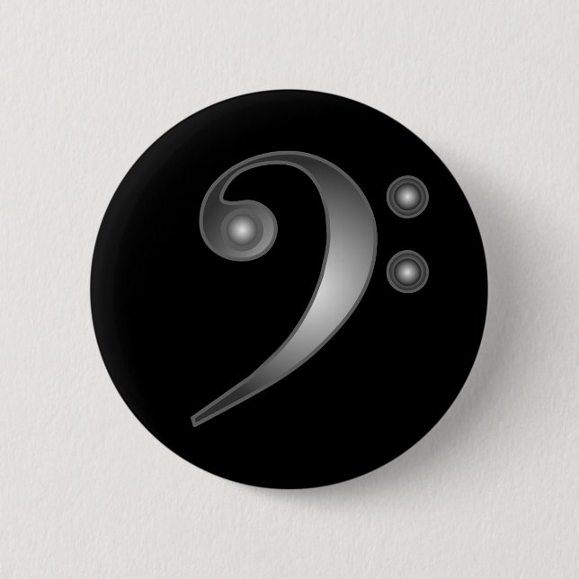 Metallic Bass Clef 6 Cm Round Badge (Front)