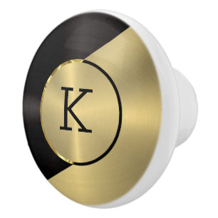 Metallic black and gold geometric design ceramic knob