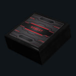 Metallic black and red geometric design gift box<br><div class="desc">Image of a metallic black with red accents,  masculine modern design. Optional monogram.</div>