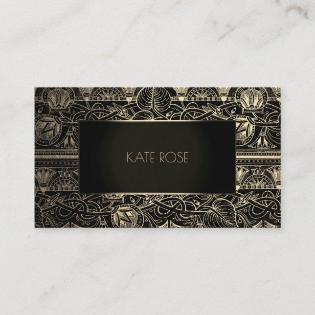Metallic Black Champaign Gold Floral Frame Vip Business Card (Front)
