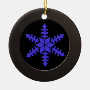 Metallic Black Circle and Blue Snowflake Ceramic Tree Decoration