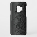 Metallic Black & Elegant Black Paisley Lace Case-Mate Samsung Galaxy S9 Case<br><div class="desc">Black dark grey metallic background,   brushed aluminium look,   with black floral paisley lace. 
Customisable and optional monogram</div>