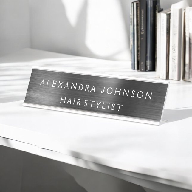 Metallic Black Foil Modern Professional Business Desk Name Plate (Creator Uploaded)