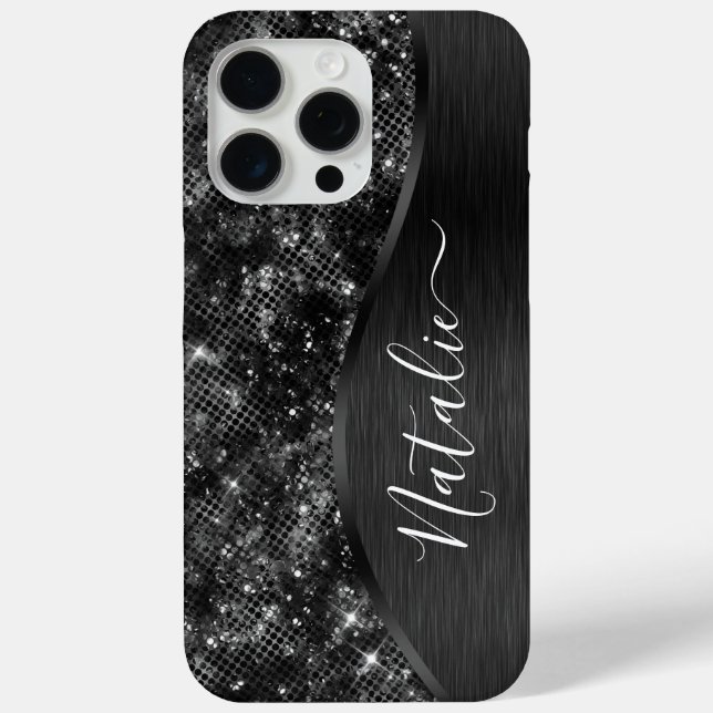 Metallic Black Glitter Personalised Case-Mate iPhone Case (Back)
