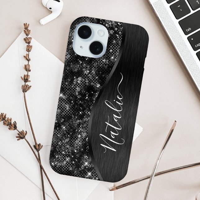 Metallic Black Glitter Personalised Case-Mate iPhone Case (Creator Uploaded)