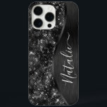 Metallic Black Glitter Personalised iPhone 16 Pro Max Case<br><div class="desc">Easily personalise this black brushed metal and glamourous faux glitter patterned phone case with your own custom name.</div>