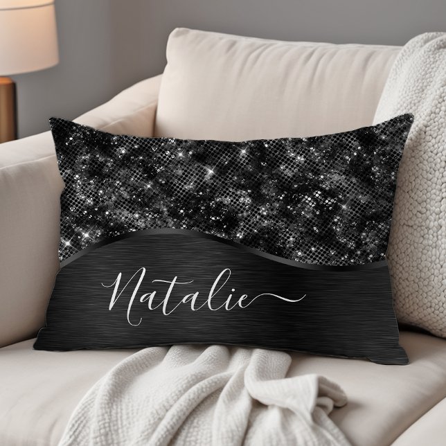 Metallic Black Glitter Personalised Decorative Cushion (Creator Uploaded)