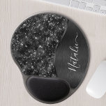 Metallic Black Glitter Personalised Gel Mouse Mat<br><div class="desc">Easily personalise this black brushed metal and glamourous faux glitter patterned gel mouse pad with your own custom name.</div>