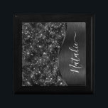 Metallic Black Glitter Personalised Gift Box<br><div class="desc">Easily personalise this black brushed metal and glamourous faux glitter patterned gift box with your own custom name.</div>