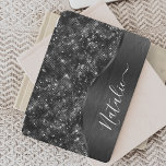 Metallic Black Glitter Personalised iPad Pro Cover<br><div class="desc">Easily personalise this black brushed metal and glamourous faux glitter patterned iPad cover with your own custom name.</div>