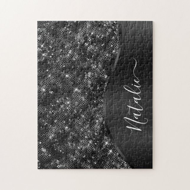 Metallic Black Glitter Personalised Jigsaw Puzzle (Vertical)