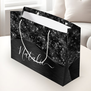  Metallic Black Glitter Personalised Large Gift Bag