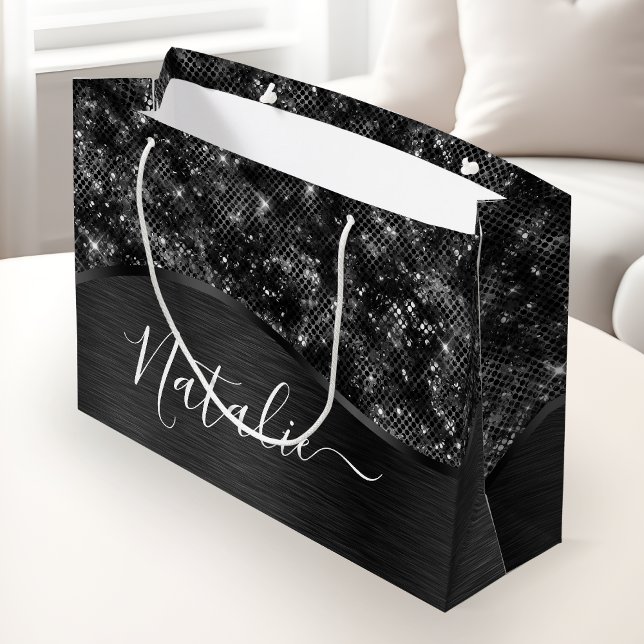  Metallic Black Glitter Personalised Large Gift Bag (Creator Uploaded)