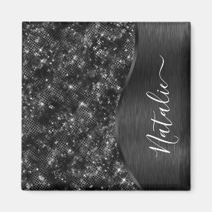 Metallic Black Glitter Personalised Magnet