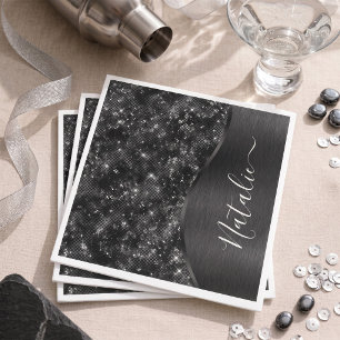 Metallic Black Glitter Personalised Napkin