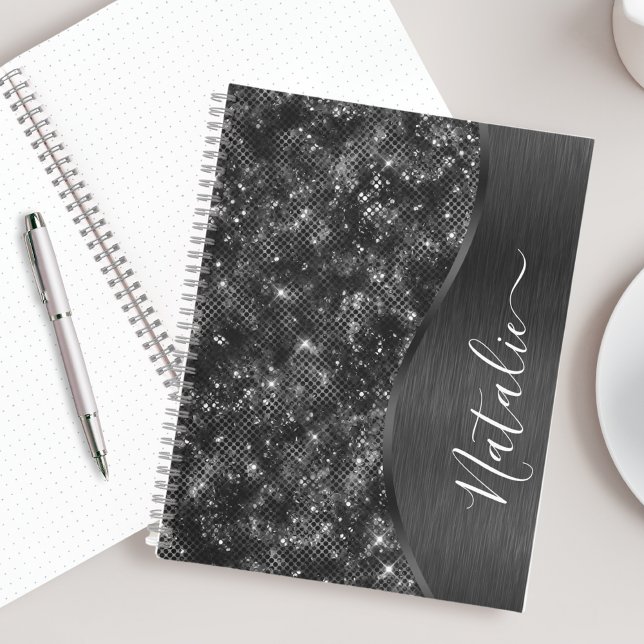 Metallic Black Glitter Personalised Notebook (Creator Uploaded)