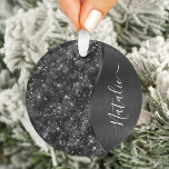 Metallic Black Glitter Personalised Ornament<br><div class="desc">Easily personalise this black brushed metal and glamourous faux glitter patterned ornament with your own custom name.</div>
