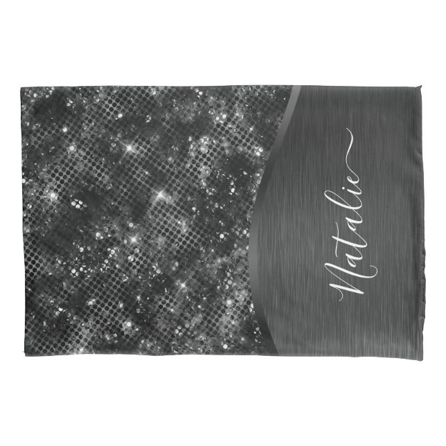 Metallic Black Glitter Personalised Pillowcase (Front)