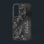 Metallic Black Glitter Personalised Samsung Galaxy Case<br><div class="desc">Easily personalise this black brushed metal and glamourous faux glitter patterned phone case with your own custom name.</div>