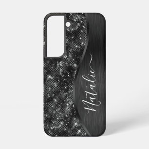 Metallic Black Glitter Personalised Samsung Galaxy Case