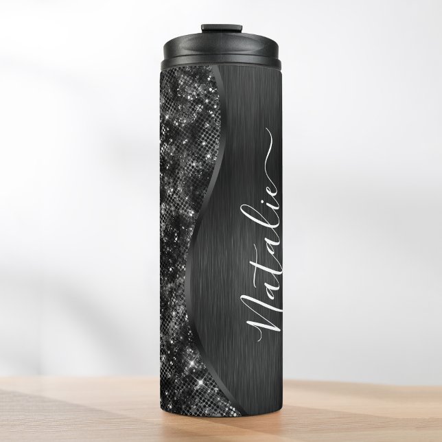  Metallic Black Glitter Personalised Thermal Tumbler (Creator Uploaded)